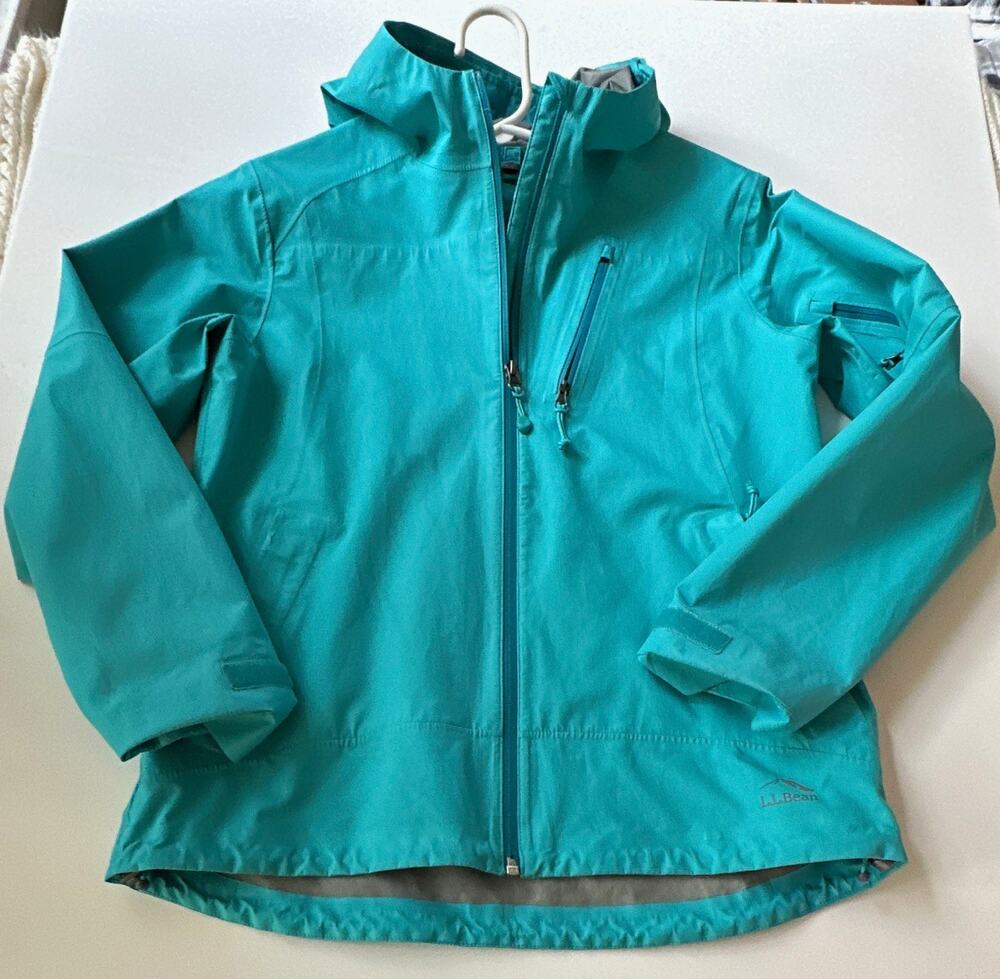 L.L.Bean Girls 14-16 Blue Hooded Full Zip Rain Jacket Double Up Shell Teal